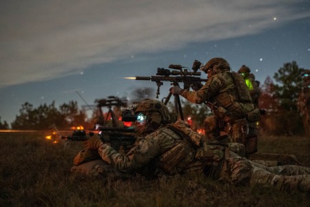 Rangers assigned to the 75th Ranger Regiment conduct a live fire training exercise at Fort Johnson, Louisiana on Dec. 3, 2023. The 75th Ranger Regiment is the U.S. Army&#39;s premier special operations direct action raid force, and train...
