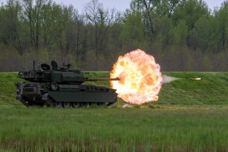 A live fire demonstration of the Army’s newest and most modernized combat vehicle, the M10 Booker, marks the conclusion of the M10 Booker Dedication Ceremony at Aberdeen Proving Ground, in Aberdeen, Md., April 18, 2024.