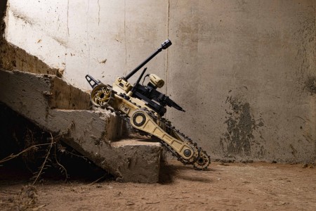 A remotely controlled robot navigates steps leading into a subterranean passage where U.S. Army Special Forces troops are training with partner forces during African Lion near Tifnit, Morocco, May 24, 2024. The exercise is designed to increase...