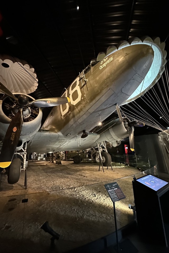 A C-47 is featured in the Airborne Museum in Sainte-Mere-Eglise in Normandy, France. It is the same aircraft that dropped paratroopers into the town on D-Day, June 6, 1944. Photo taken May 3, 2024.