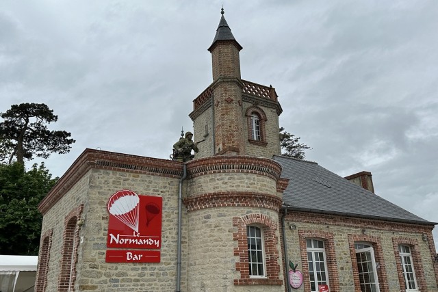 A bar in the town of Sainte-Mere-Eglise in Normandy, France, honors U.S. soldiers who landed on D-Day, June 6, 1944. Photo taken May 3, 2024.