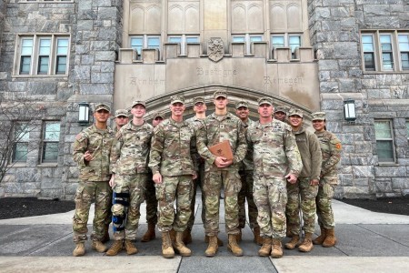 Maj. Gen. Marcus Evans, the 25th Infantry Division and U.S. Army Hawaii commanding general, and Command Sgt. Maj. Robert Haynie, the 25th Inf. Div. and USARHAW command sergeant major, stand with 25th Inf. Div. Soldiers during a tour of the United...