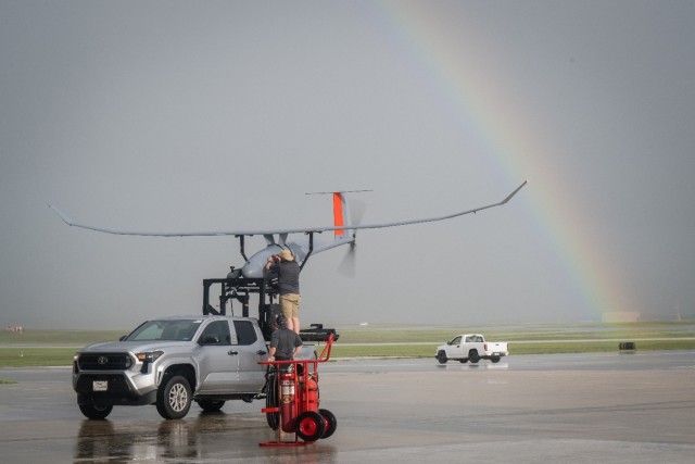 Personnel in support of Valiant Shield conduct final preflight checks on a Vanilla Ultra-long Endurance UAS, on Andersen Air Force Base, Guam, June 13, 2024. Exercises such as Valiant Shield allow Indo-Pacific Command Joint Forces the opportunity...